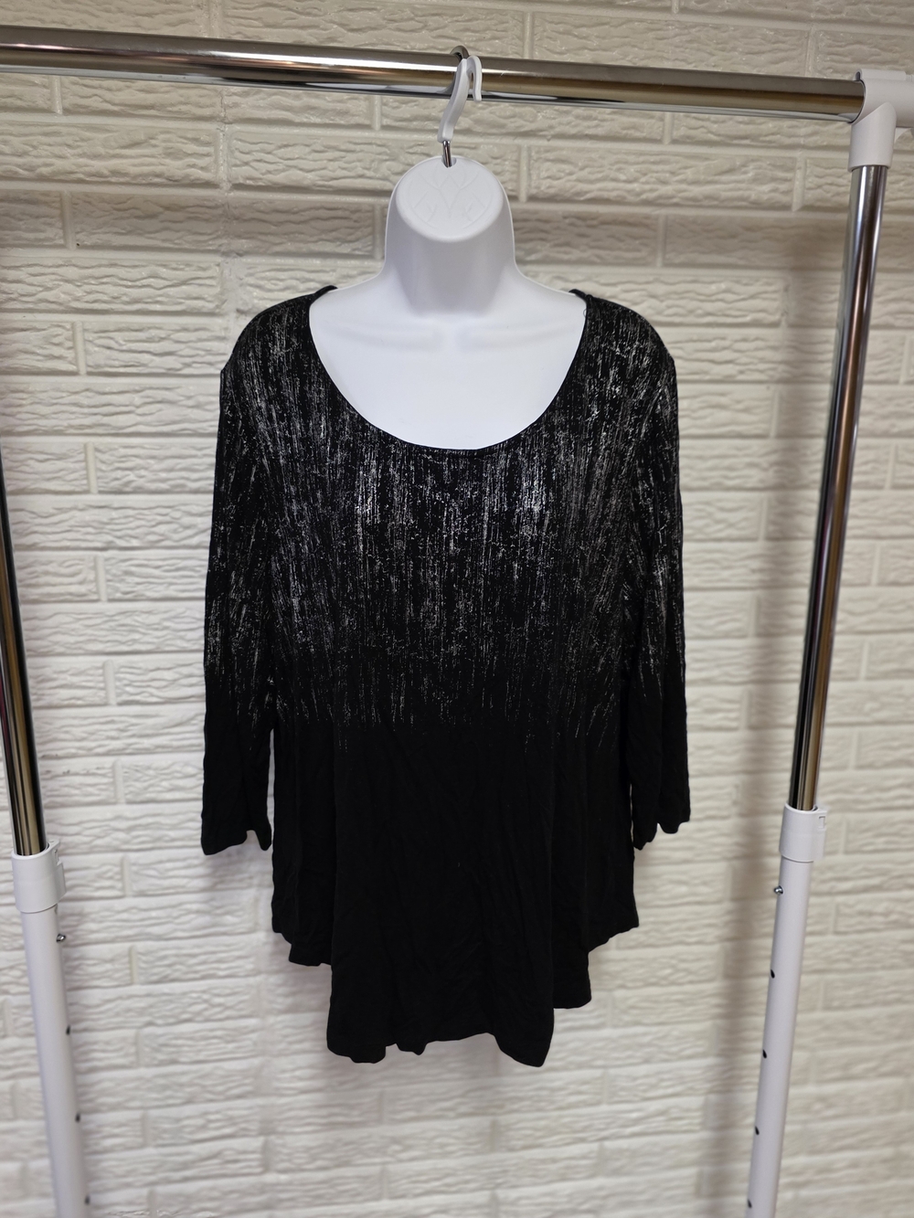 JM Collection Black Metallic-Effect Scoop Neck Tunic